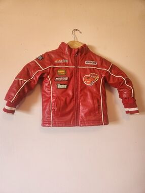 Disney Pixar Cars Lightning McQueen Red Faux Leather Jacket Size 18 Months